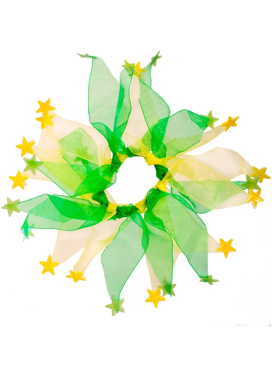 Metallic Green and Yellow Australia Day Hair Tie with Stars