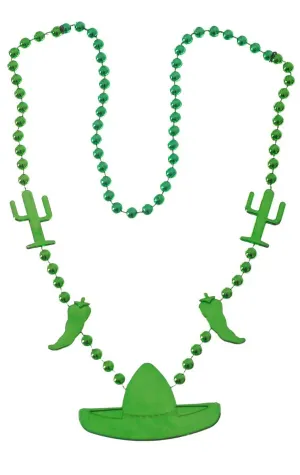 Metallic Green Beaded Mexican Sombrero Necklace
