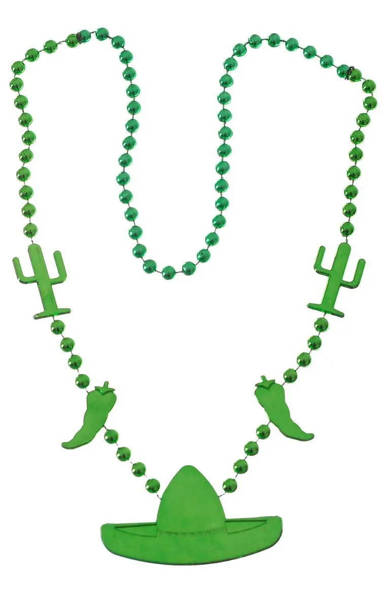 Metallic Green Beaded Mexican Sombrero Necklace