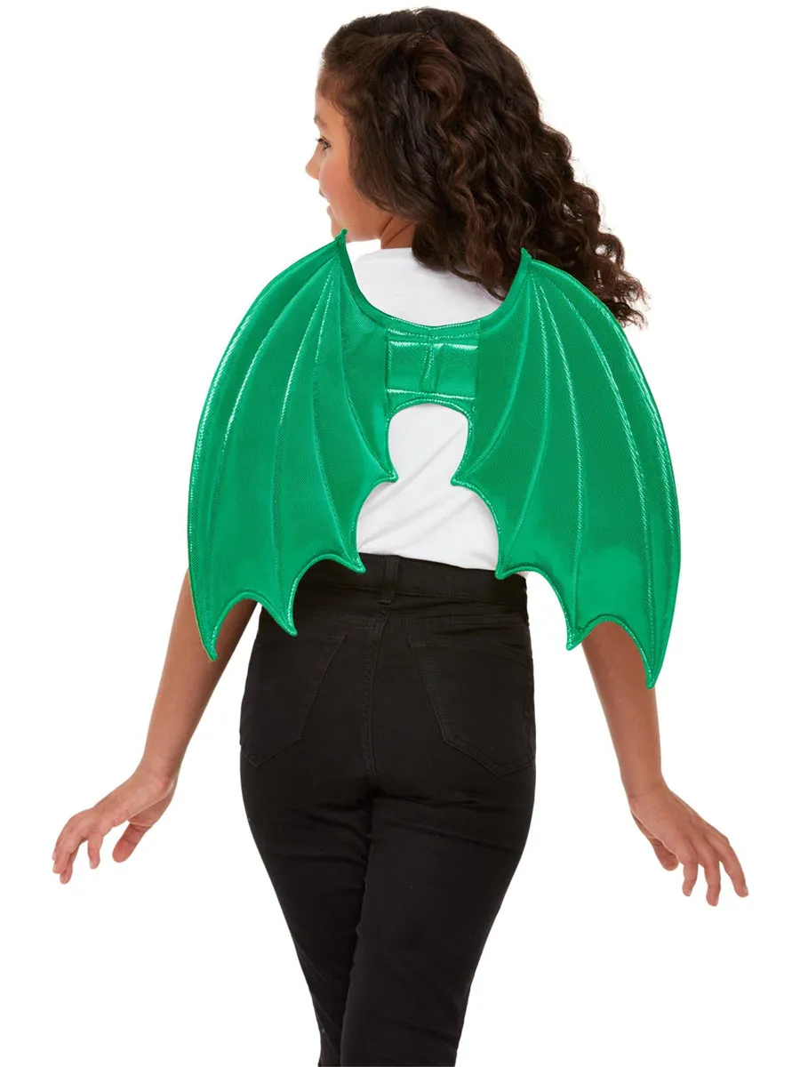 Metallic Green Kids Dragon Wings