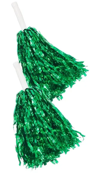 Metallic Green Tinsel Cheerleader Pom Poms Costume Accessory
