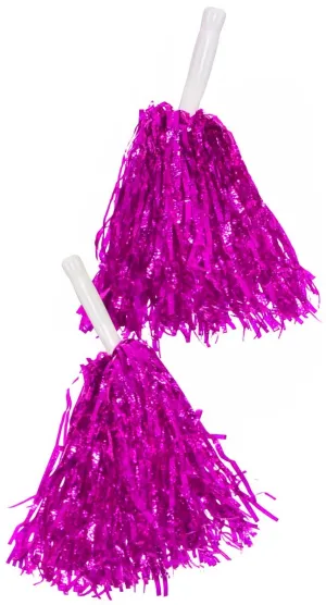 Metallic Hot Pink Tinsel Cheerleader Pom Poms Costume Accessory