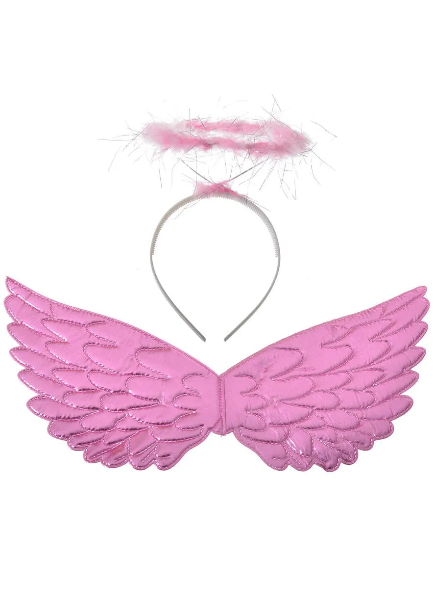 Metallic Pink Mini Angel Wings and Halo Accessory Set