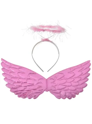 Metallic Pink Mini Angel Wings and Halo Accessory Set