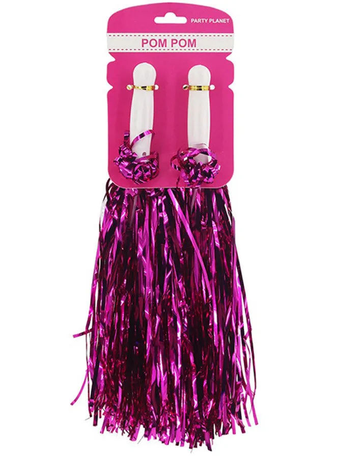 Metallic Pink Tinsel Cheerleader Costume Pom Poms