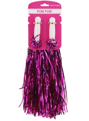 Metallic Pink Tinsel Cheerleader Costume Pom Poms