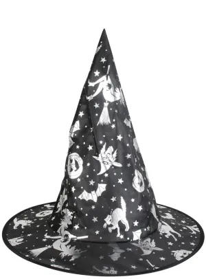 Metallic Printed Kids Black and Silver Witch Hat