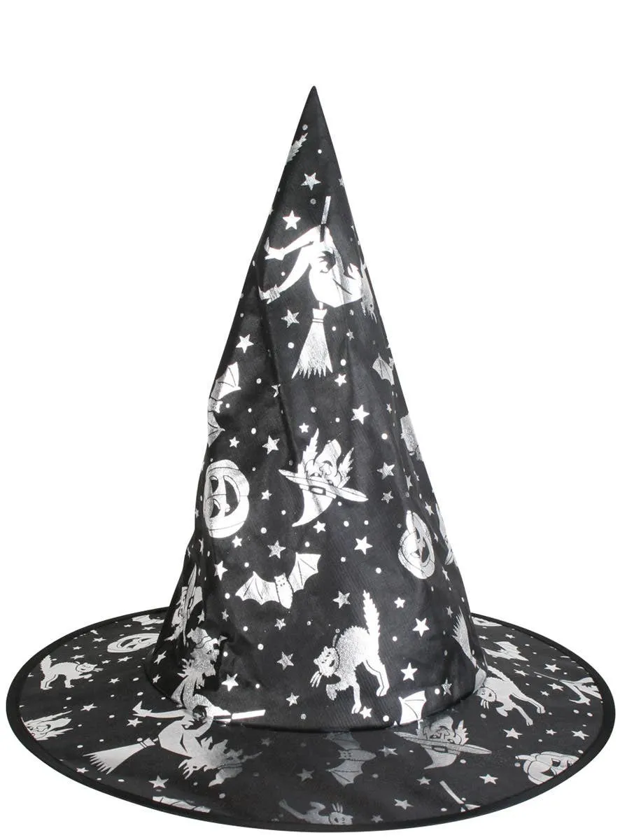 Metallic Printed Kids Black and Silver Witch Hat