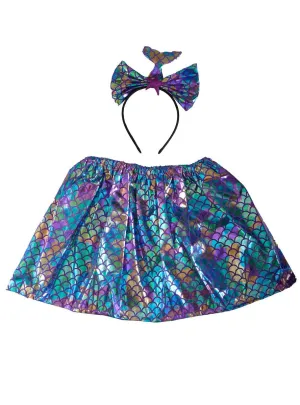 Metallic Purple and Blue Girls Mermaid Skirt and Headband Set