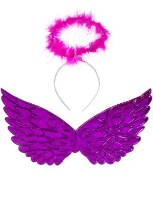 Metallic Purple Angel Wings and Halo Accessory Set