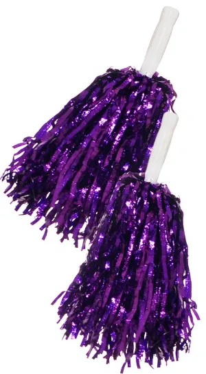 Metallic Purple Tinsel Cheerleader Pom Poms Costume Accessory