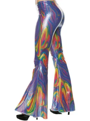 Metallic Purple Womens 70s Disco Flared Costume Pants