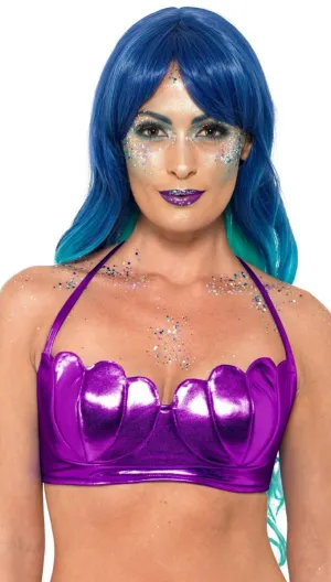Metallic Purple Womens Sexy Mermaid Shell Bra Costume Accessory