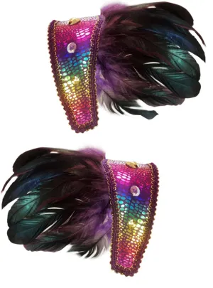 Metallic Rainbow and Purple Shoulder Cuffs with Feathers