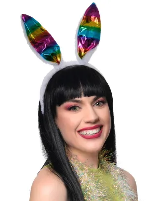 Metallic Rainbow Bunny Ears Costume Headband