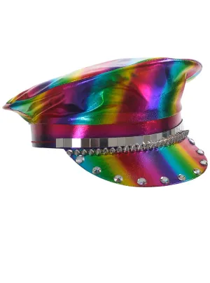 Metallic Rainbow Mardi Gras Festival Visor with Studs