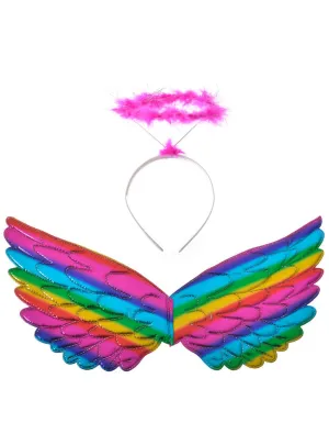 Metallic Rainbow Mini Angel Wings and Halo Accessory Set