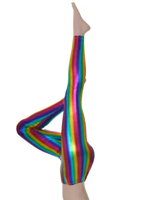 Metallic Rainbow Stripe Womens Costume Leggings
