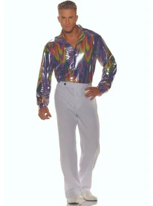 Metallic Rainbow Swirl Mens 1970s Disco Costume Shirt