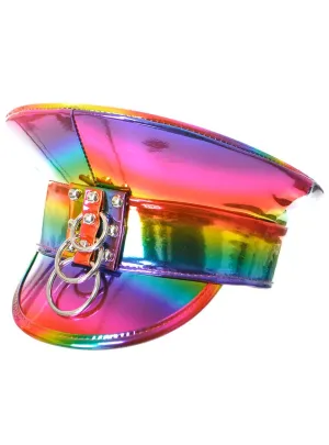 Metallic Rainbow Vinyl Peaked Festival Hat
