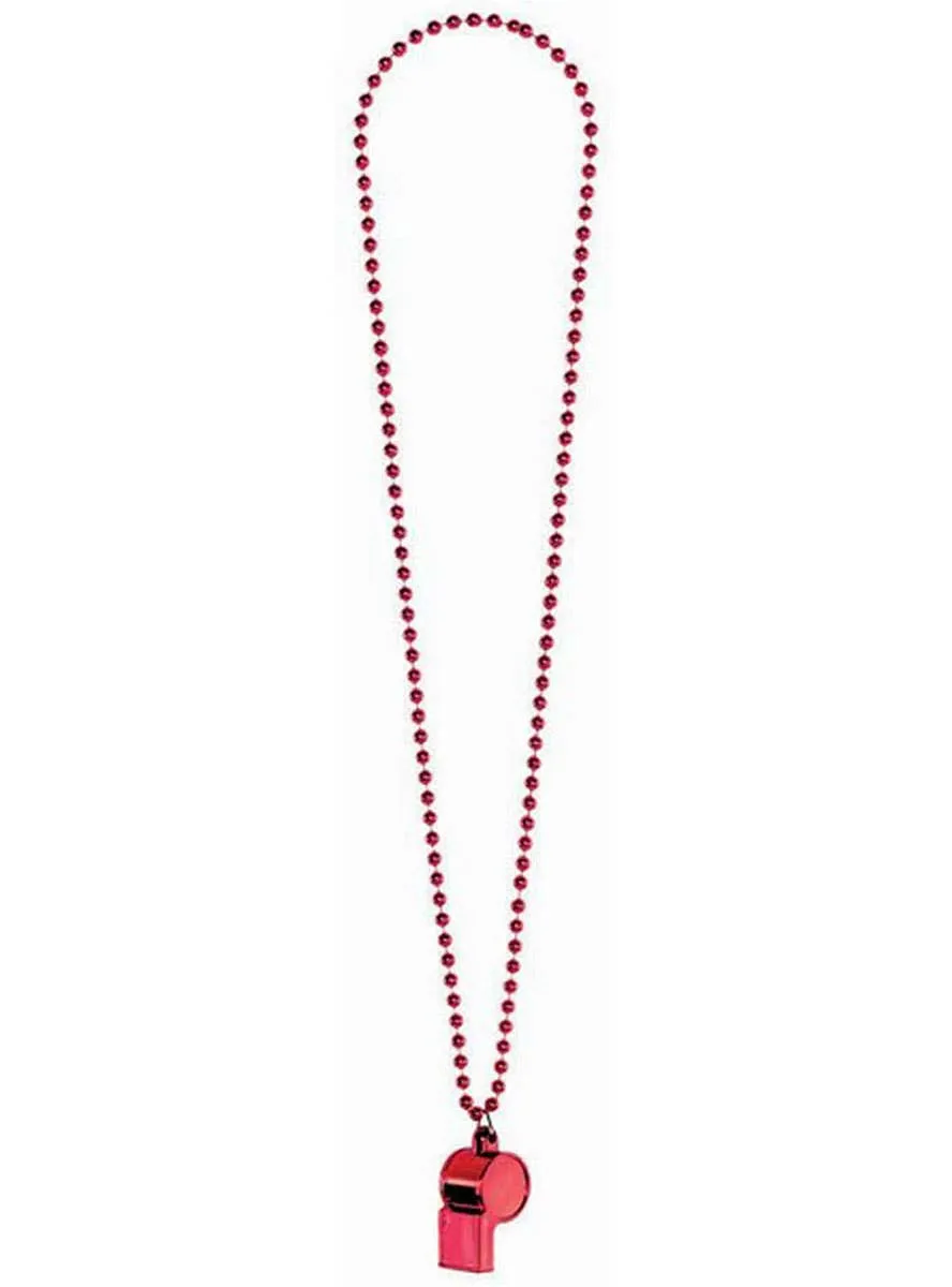 Metallic Red Beaded Whistle Necklace Costume Accessory