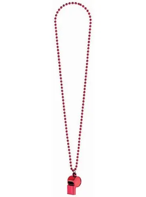 Metallic Red Beaded Whistle Necklace Costume Accessory