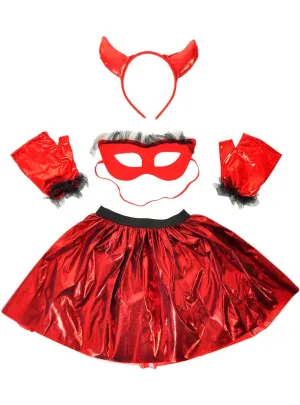 Metallic Red Devil Girls 5 Piece Halloween Accessory Set