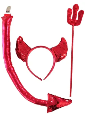 Metallic Red Sequin Devil 3 Piece Halloween Accessory Set