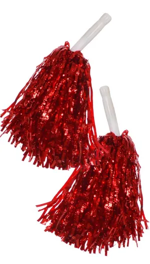 Metallic Red Tinsel Cheerleader Pom Poms Costume Accessory