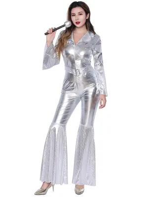 Metallic Silver 1970s Womens Disco Costume
