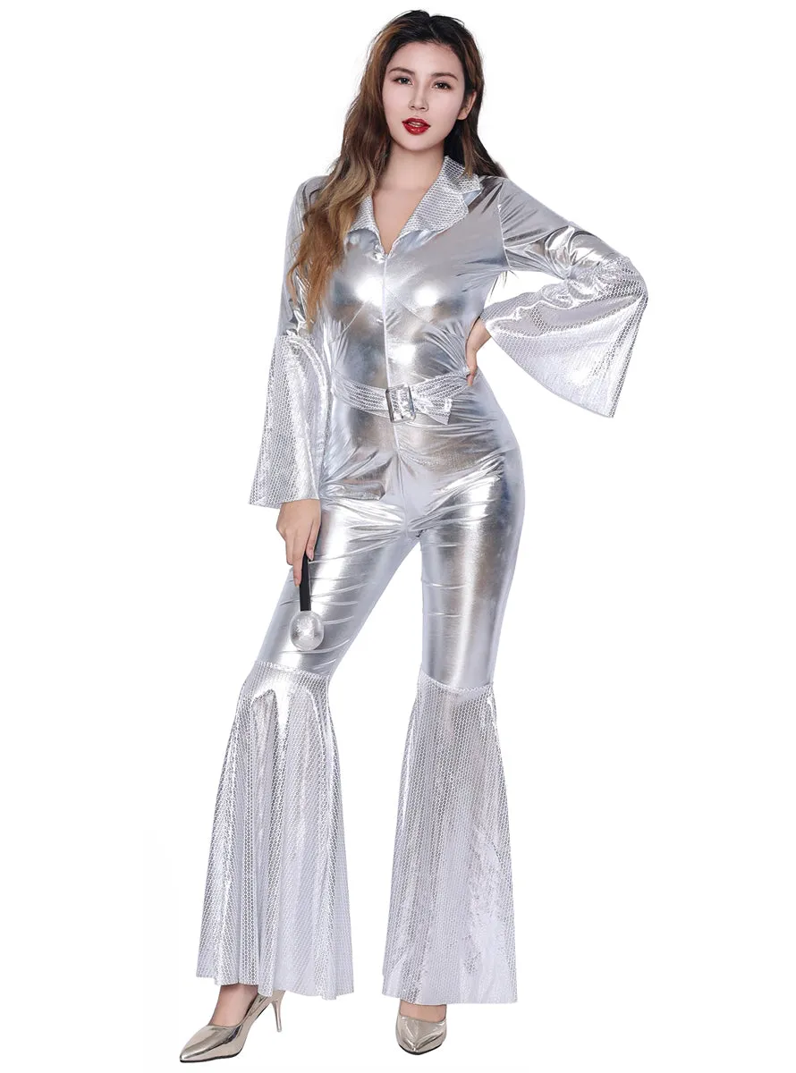 Metallic Silver 1970s Womens Disco Costume