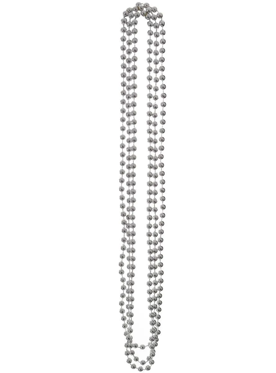 Metallic Silver 3 Strand Beaded Costume Necklace