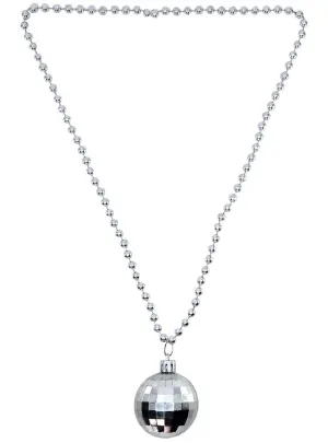 Metallic Silver Beaded Disco Ball Costume Necklace