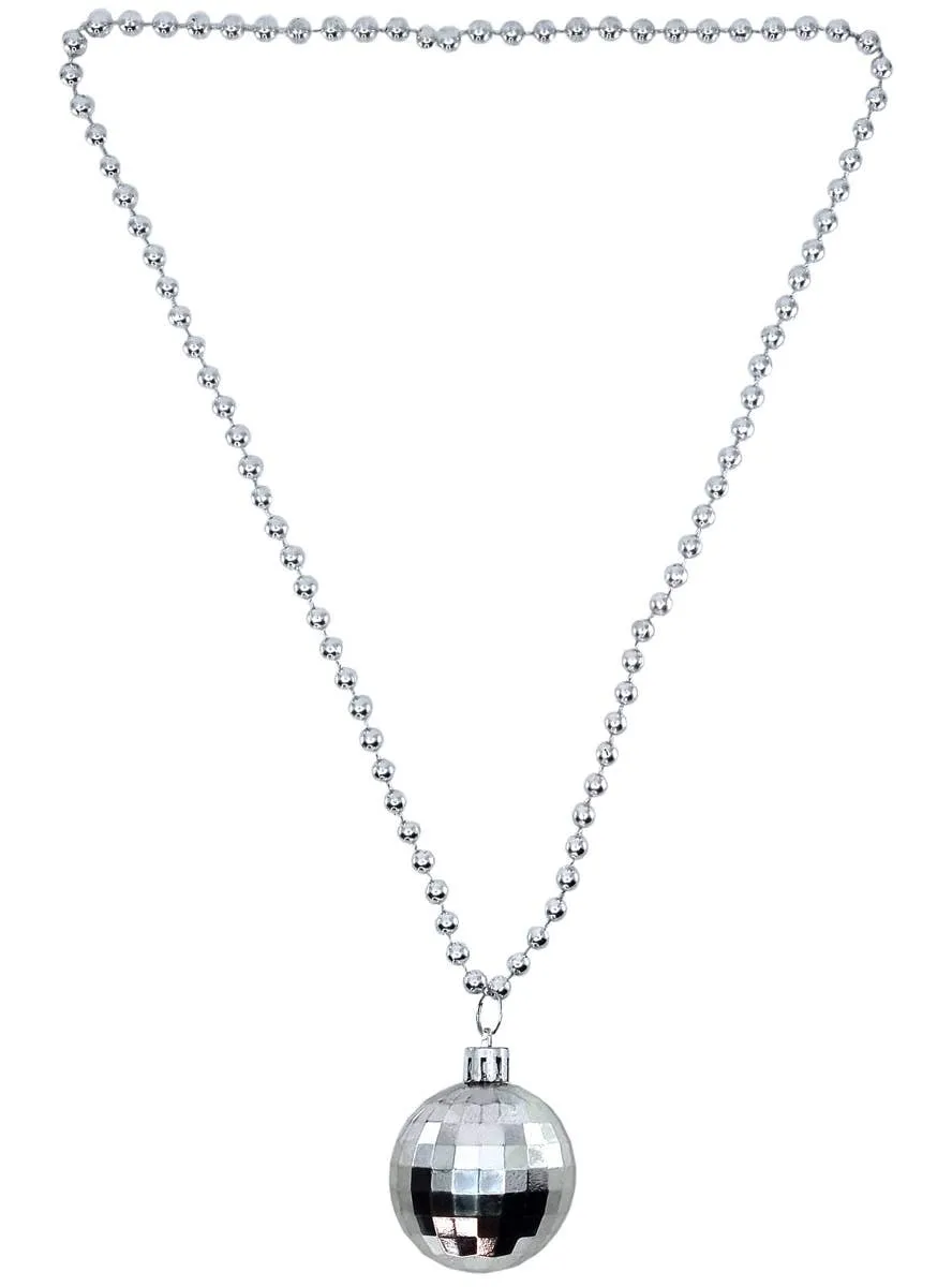 Metallic Silver Beaded Disco Ball Costume Necklace