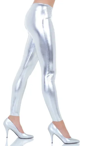 Metallic Silver Full Length Costume Leggings