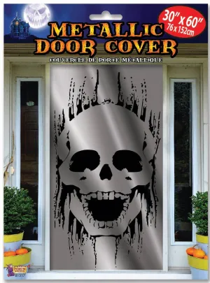 Metallic Silver Skull Print Door Cover Halloween Decoration