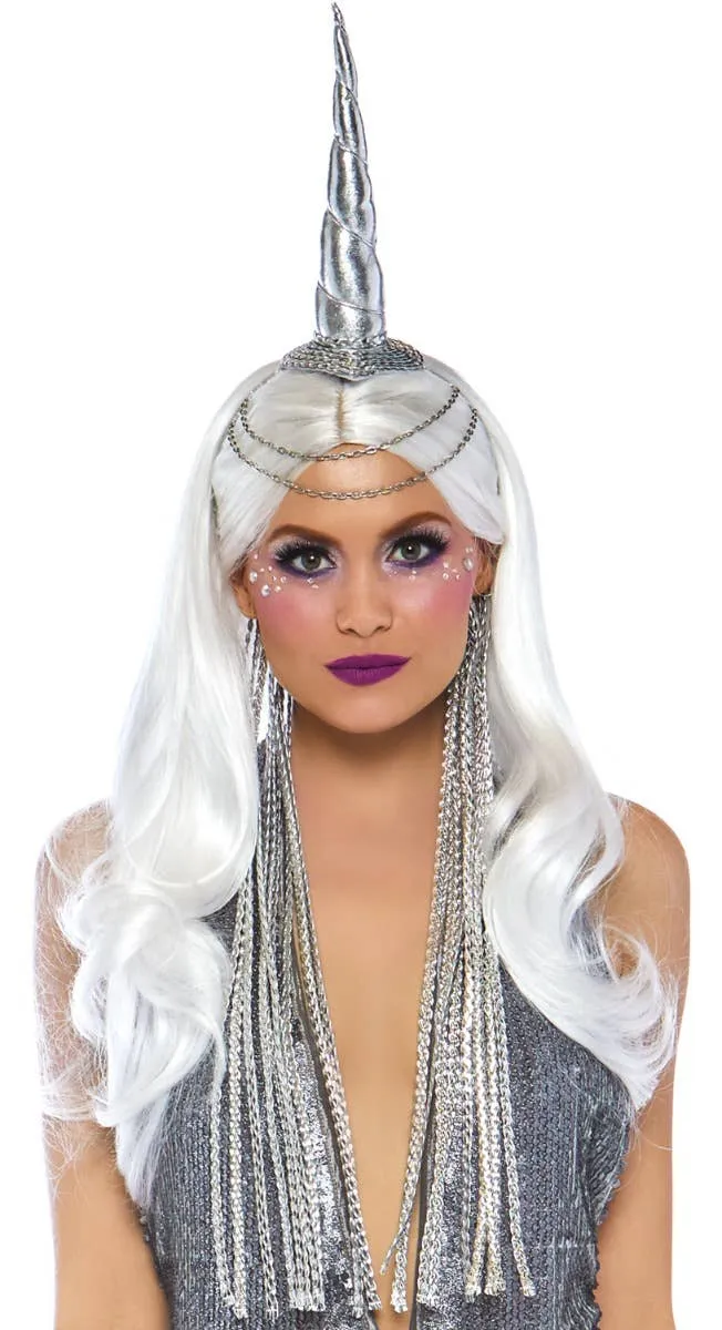 Metallic Silver Unicorn Horn Headband Costume Accessory