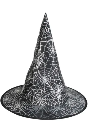 Metallic Spider Web Printed Kids Black Witch Hat