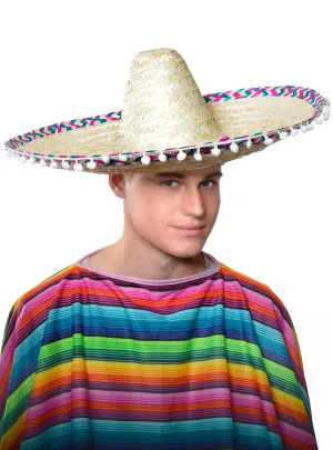Mexican Adults Light Straw Sombrero Costume Hat