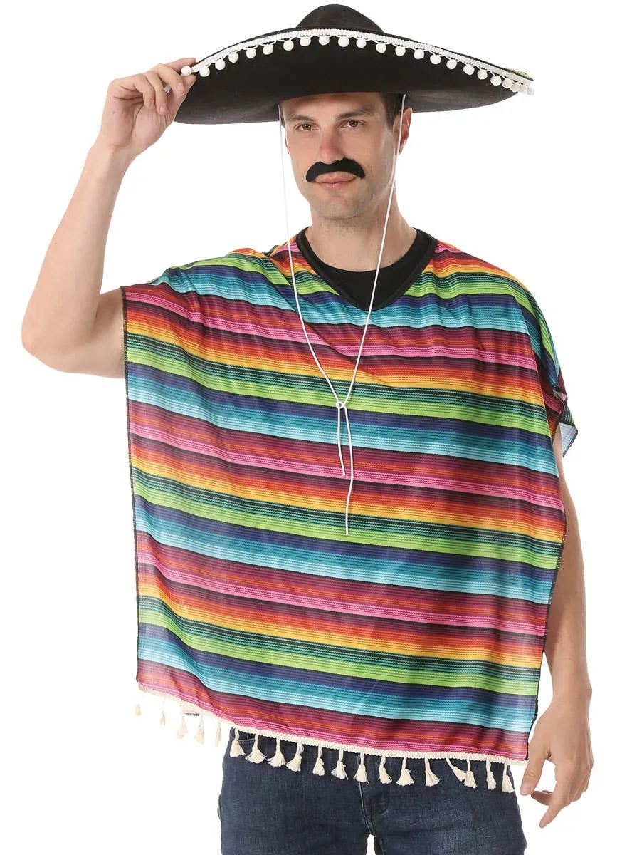 Mexican Adults Rainbow Striped Costume Poncho