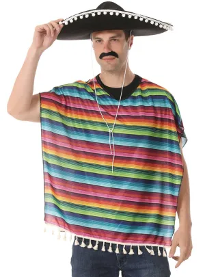 Mexican Adults Rainbow Striped Costume Poncho