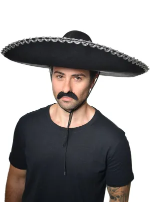 Mexican Bandito Large Black and Silver Sombrero Costume Hat