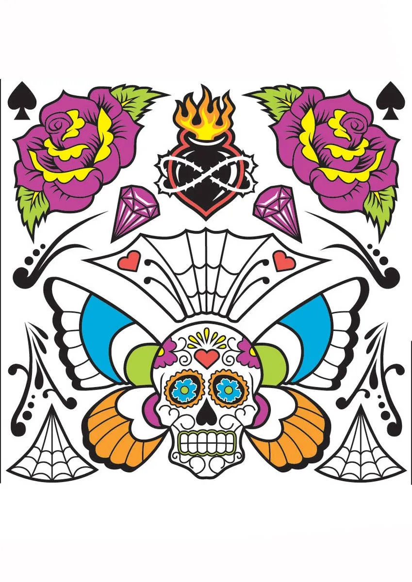 Mexican Day of the Dead Temporary Body Tattoos
