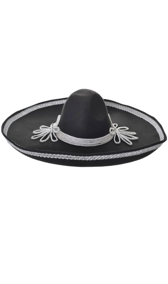 Mexican Felt Black and Silver Mariachi Sombrero Costume Hat