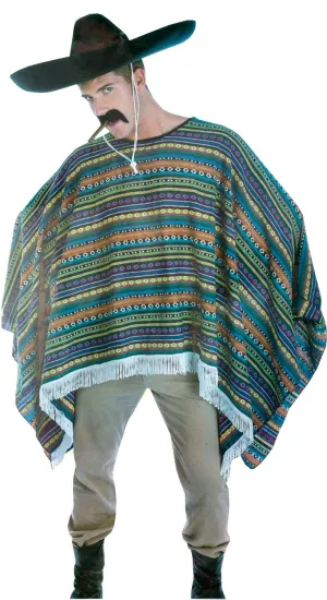 Mexican Mens Multicolour Poncho Costume