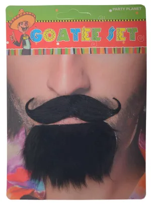 Mexican Stick-On Black Costume Moustache and Goatee Set
