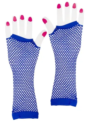 Mid Length Blue Fishnet Costume Gloves
