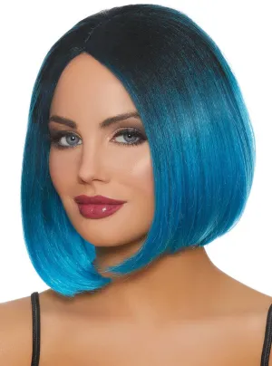 Mid Length Blue Ombre Womens Concave Bob Costume Wig