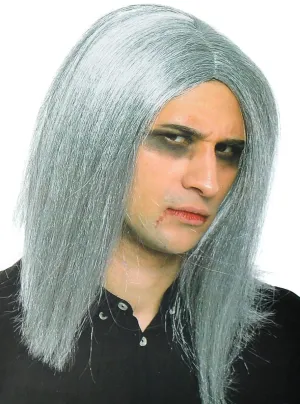 Mid Length Mens Straight Grey Costume Wig
