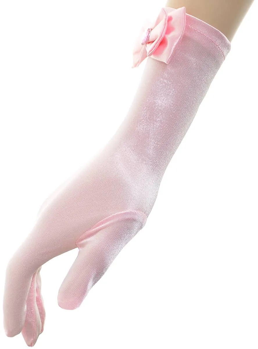 Mid Length Pink Satin Girls Costume Gloves
